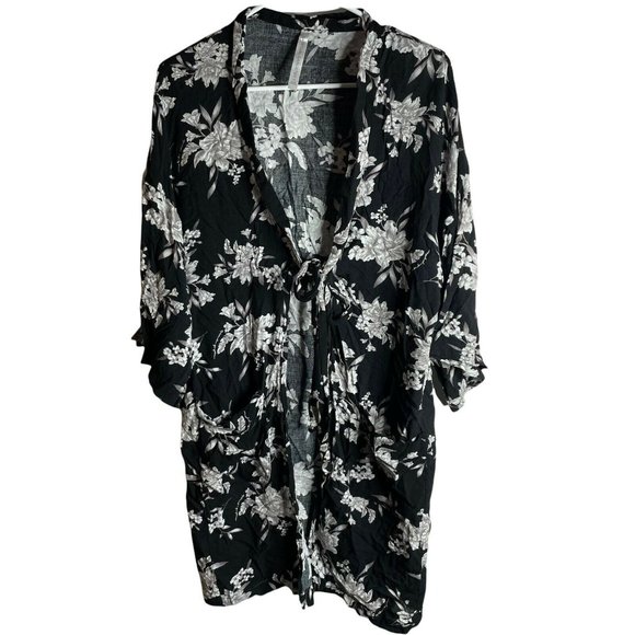 Spiritual Gangster Tops - Spiritual Gangster Maya Black White Kimono Duster Belt Open Front Long One Size
